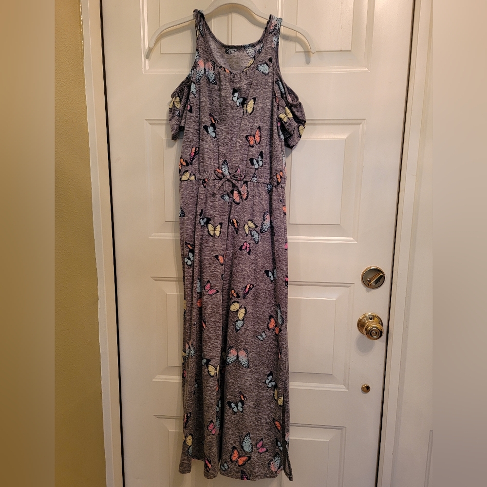 SO Kids Dress with Butterfly Print - Gray and Multicolor